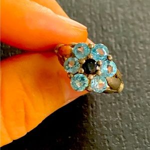 925 silver blue topaz flower ring